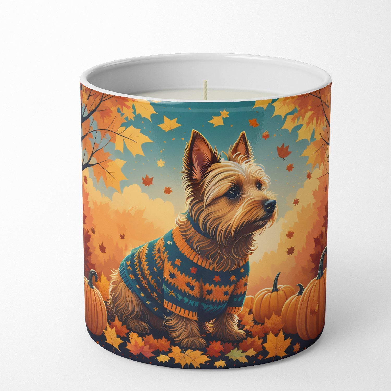Australian Terrier Terrier Fall Decorative Soy Candle Nature Soy Wax Essential Oil Home Decor Ideal for Bedroom Kitchen Bath Office Gift, 10 oz