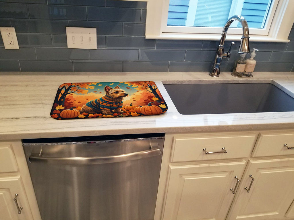 Australian Terrier Terrier Fall Dish Drying Mat Absorbent Dish Drying Mat Pad for Kitchen Counter Dish Drainer Mat for Countertop, 14 x 21", Multicolor