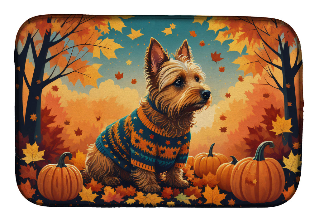 Australian Terrier Terrier Fall Dish Drying Mat Absorbent Dish Drying Mat Pad for Kitchen Counter Dish Drainer Mat for Countertop, 14 x 21", Multicolor