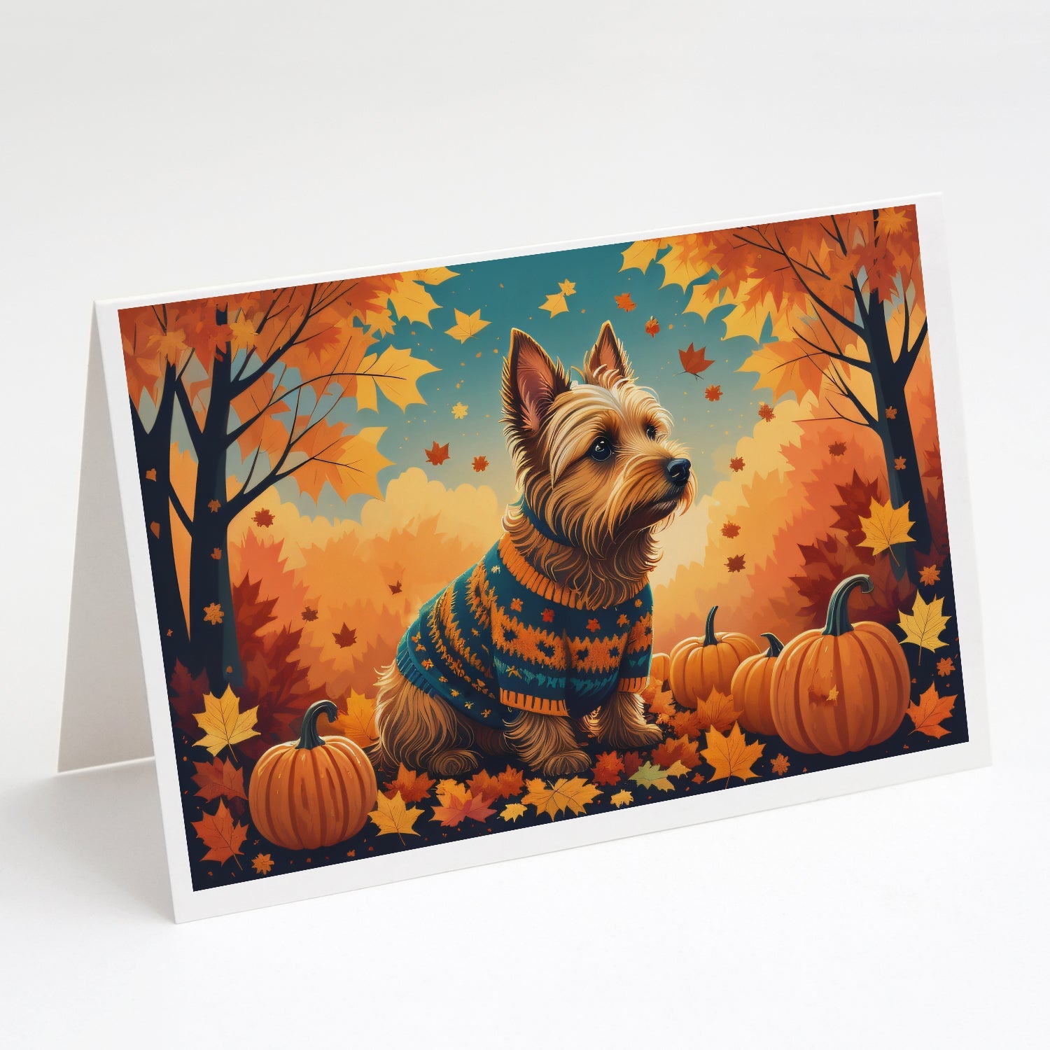Australian Terrier Terrier Fall Greeting Cards Pack of 8 Blank Cards with Envelopes Whimsical A7 Size 5x7