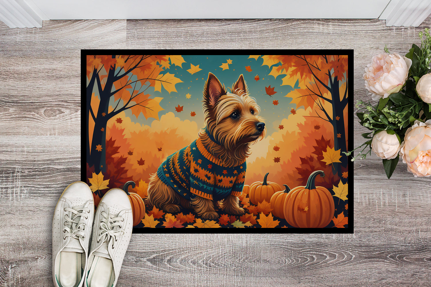 Australian Terrier Terrier Fall Doormat Indoor Outdoor 24H X 36W Front Door Mat Rugs for Entryway, Non Slip Washable Low Pile,