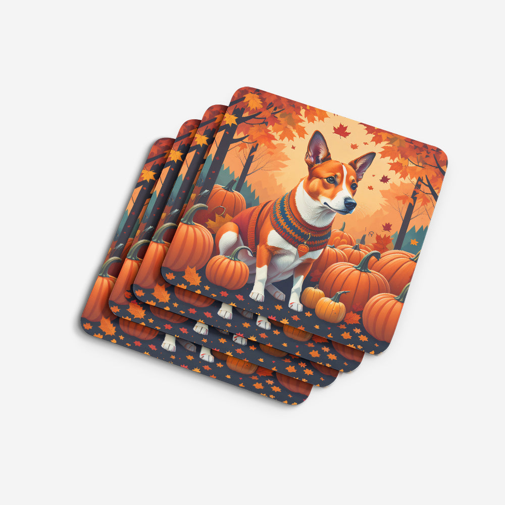 Red Basenji Fall Foam Coasters Set of 4 Cup Coasters for Indoor Outdoor, Tabletop Protection, Anti Slip, Mouse pad Material