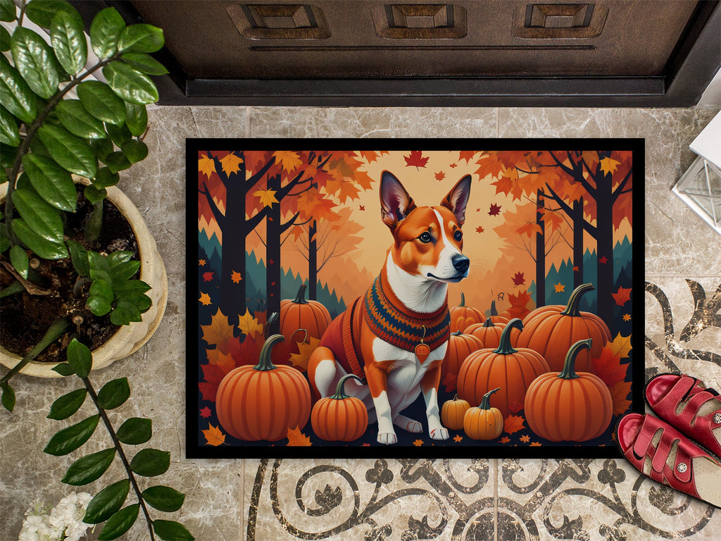Red Basenji Fall Doormat Indoor Outdoor 18H X 27W Front Door Mat Rugs for Entryway, Non Slip Washable