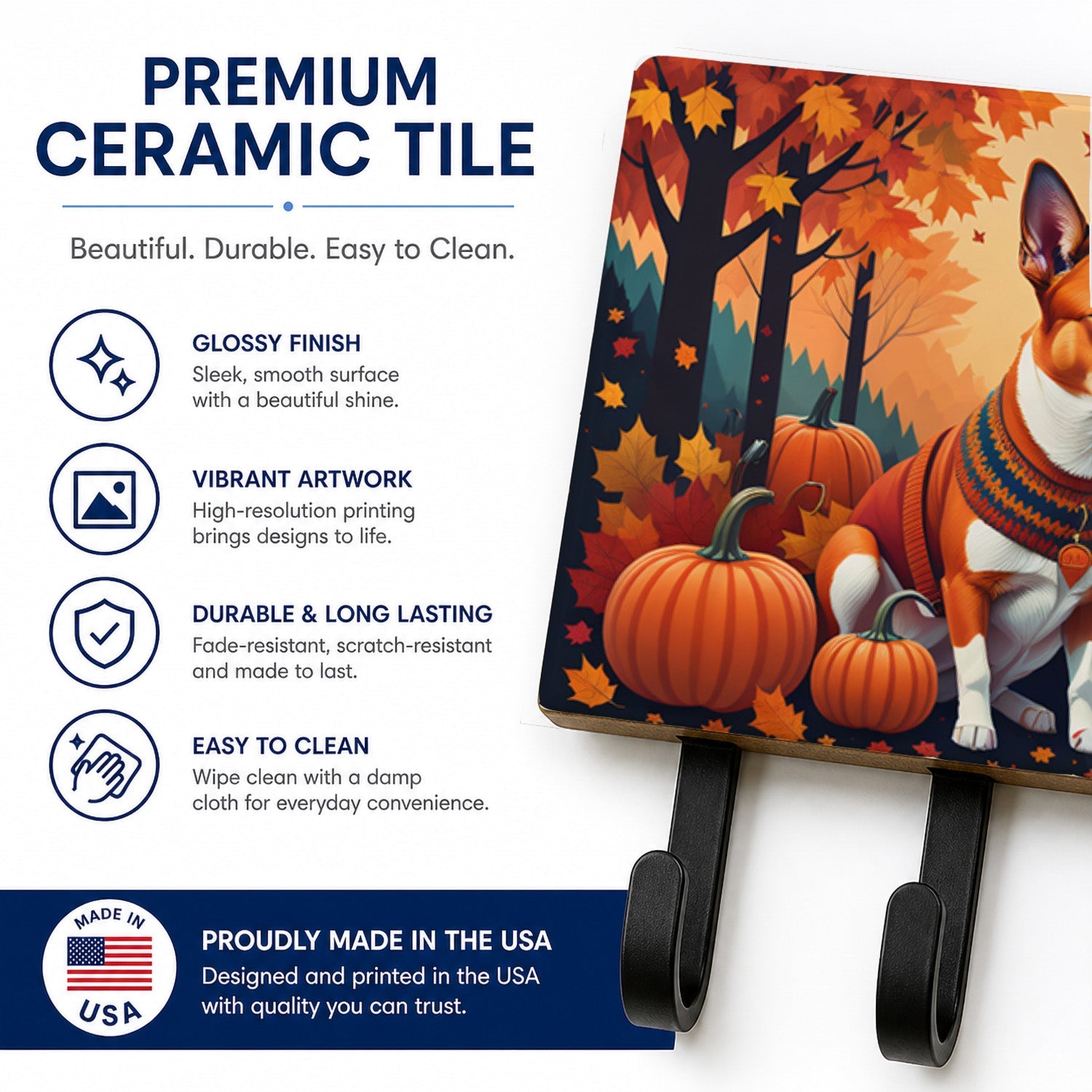 Red Basenji Fall Leash or Key Holder Wall Hooks, Coat Rack Wall Mount, for Hanging Keys, Towels, Aprons, Leashes