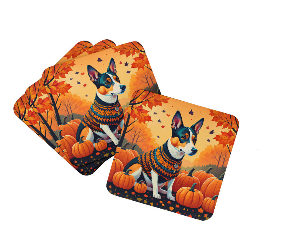 Basenji Fall Foam Coasters Set of 4 Cup Coasters for Indoor Outdoor, Tabletop Protection, Anti Slip, Mouse pad Material