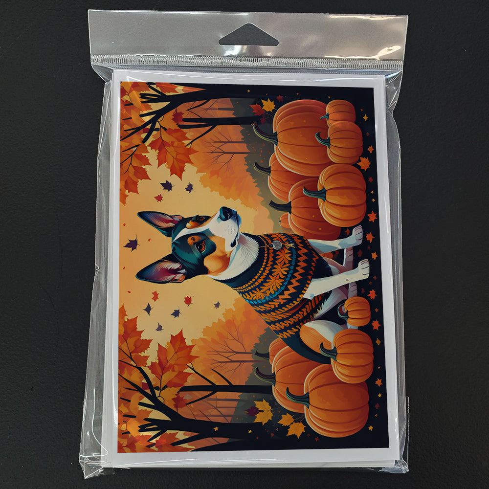 Basenji Fall Greeting Cards Pack of 8 Blank Cards with Envelopes Whimsical A7 Size 5x7