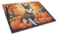 Basenji Fall Cutting Board Tempered Glass Kitchen Cutting Surface, Heat Resistant Chopping, Non-Slip Feet, Food Prep & Serving