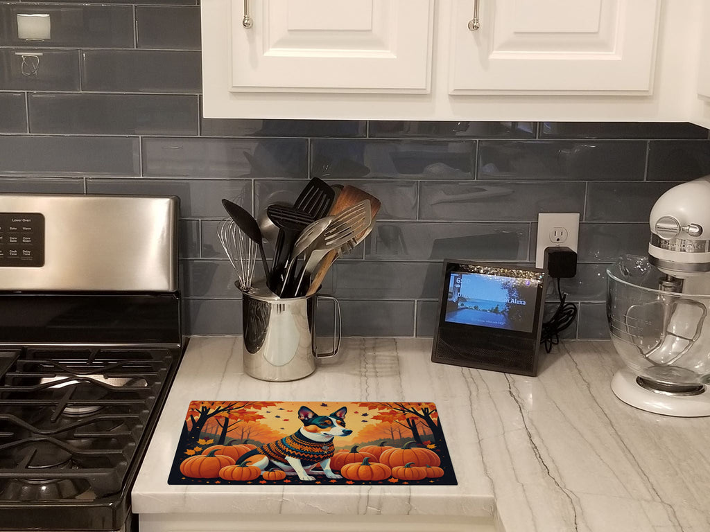 Basenji Fall Cutting Board Tempered Glass Kitchen Cutting Surface, Heat Resistant Chopping, Non-Slip Feet, Food Prep & Serving