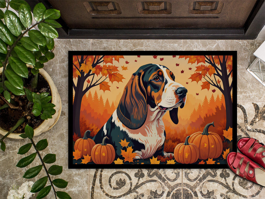 Basset Hound Fall Doormat Indoor Outdoor 18H X 27W Front Door Mat Rugs for Entryway, Non Slip Washable