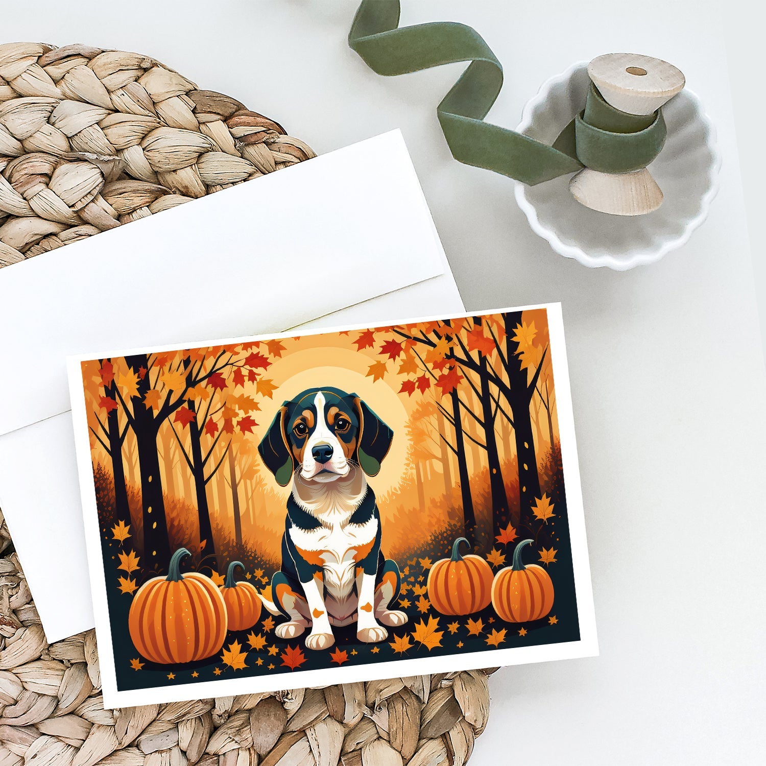 Beagle Fall Greeting Cards Pack of 8 Blank Cards with Envelopes Whimsical A7 Size 5x7
