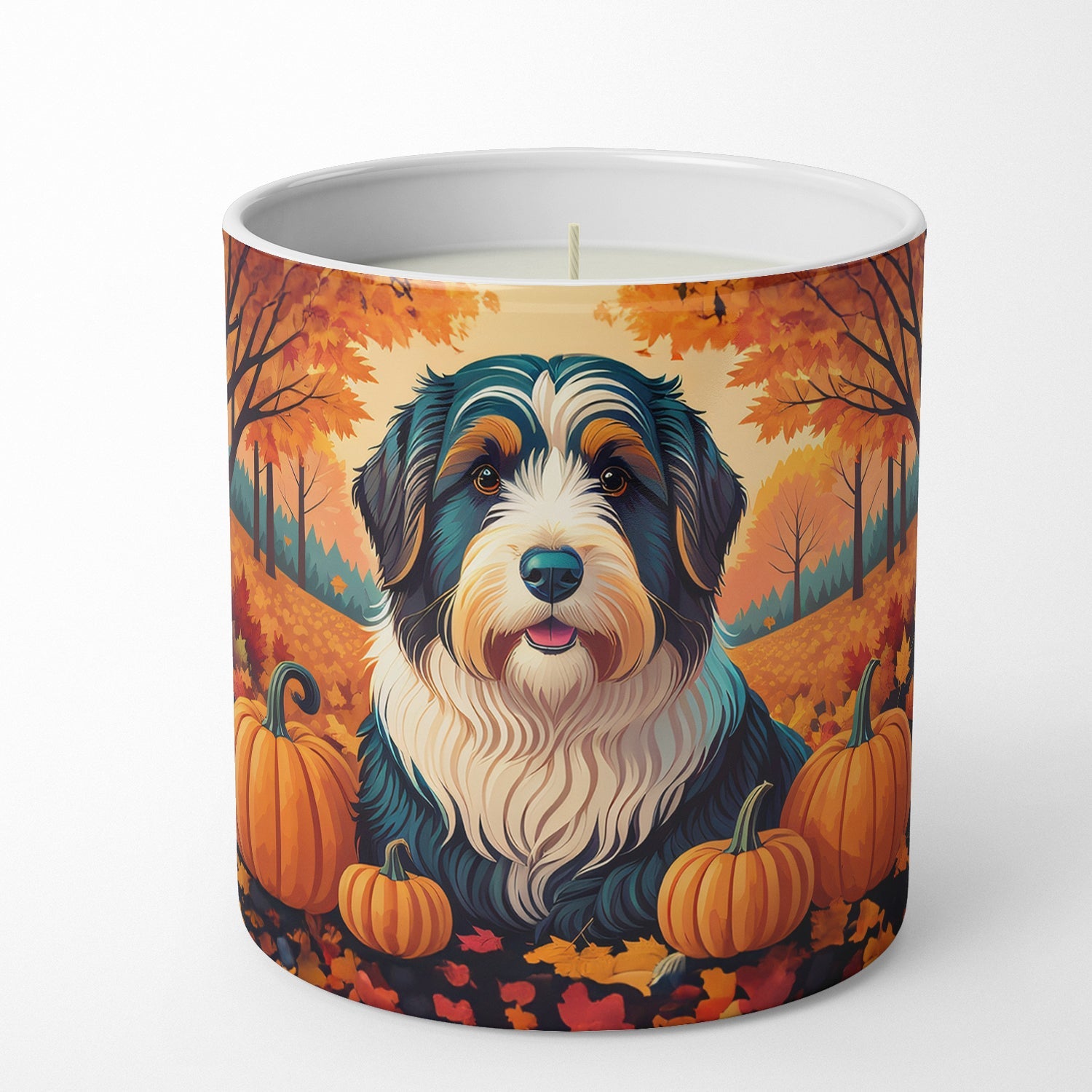 Bearded Collie Fall Decorative Soy Candle Nature Soy Wax Essential Oil Home Decor Ideal for Bedroom Kitchen Bath Office Gift, 10 oz