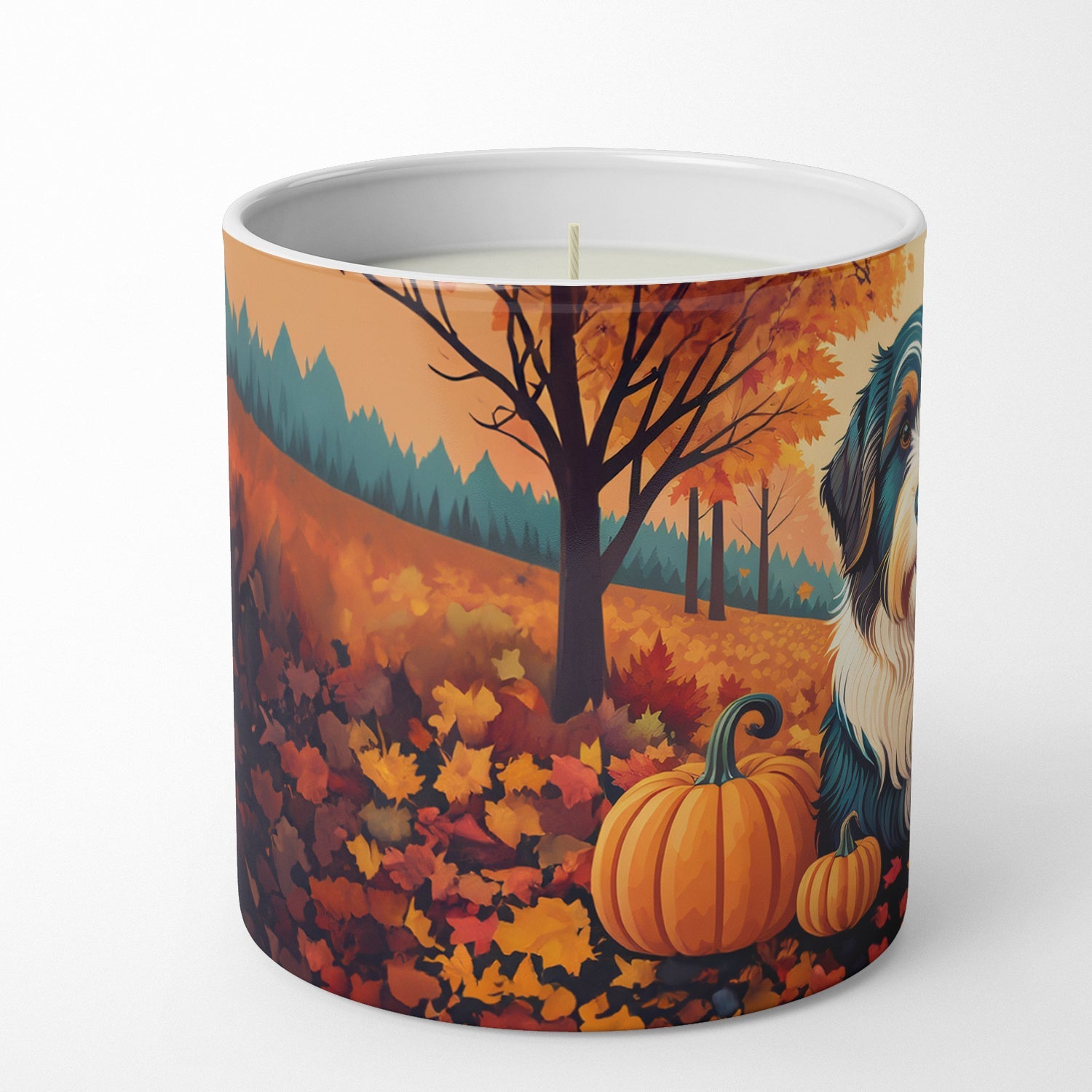 Bearded Collie Fall Decorative Soy Candle Nature Soy Wax Essential Oil Home Decor Ideal for Bedroom Kitchen Bath Office Gift, 10 oz