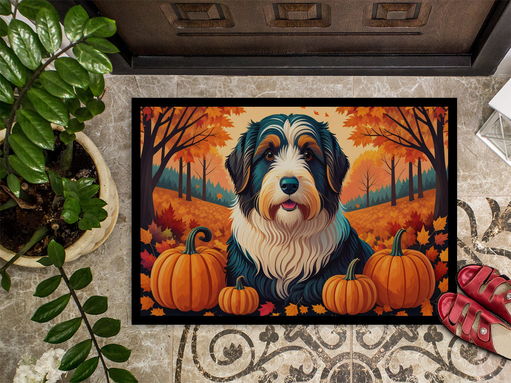 Bearded Collie Fall Doormat Indoor Outdoor 18H X 27W Front Door Mat Rugs for Entryway, Non Slip Washable