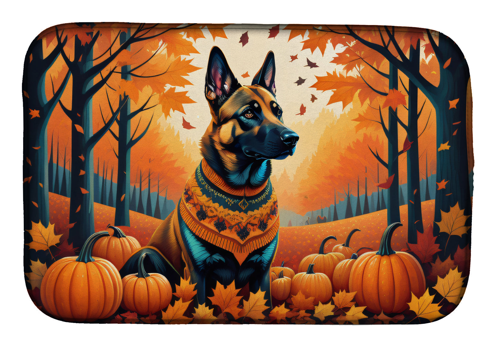 Belgian Malinois Fall Dish Drying Mat Absorbent Dish Drying Mat Pad for Kitchen Counter Dish Drainer Mat for Countertop, 14 x 21", Multicolor