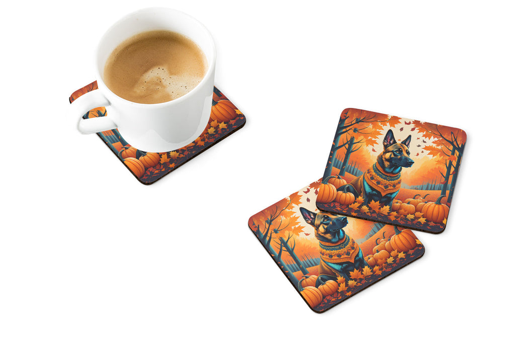Belgian Malinois Fall Foam Coasters Set of 4 Cup Coasters for Indoor Outdoor, Tabletop Protection, Anti Slip, Mouse pad Material