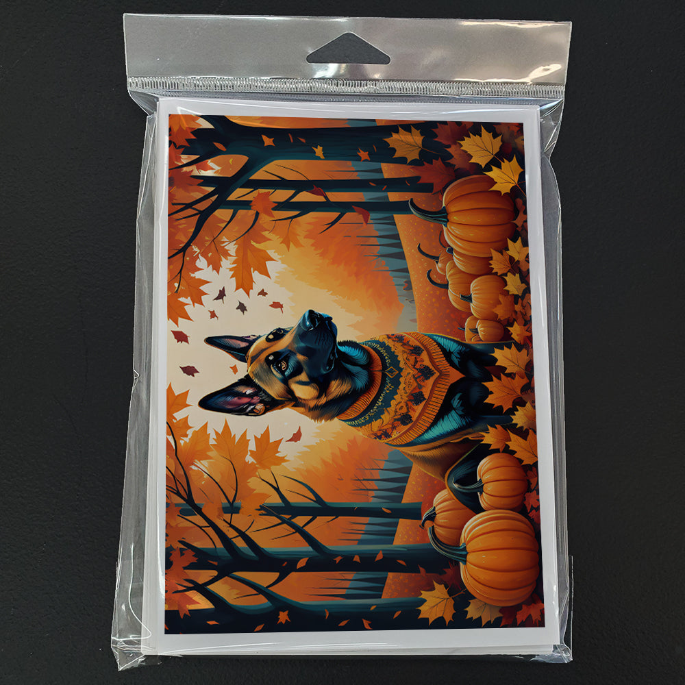 Belgian Malinois Fall Greeting Cards Pack of 8 Blank Cards with Envelopes Whimsical A7 Size 5x7