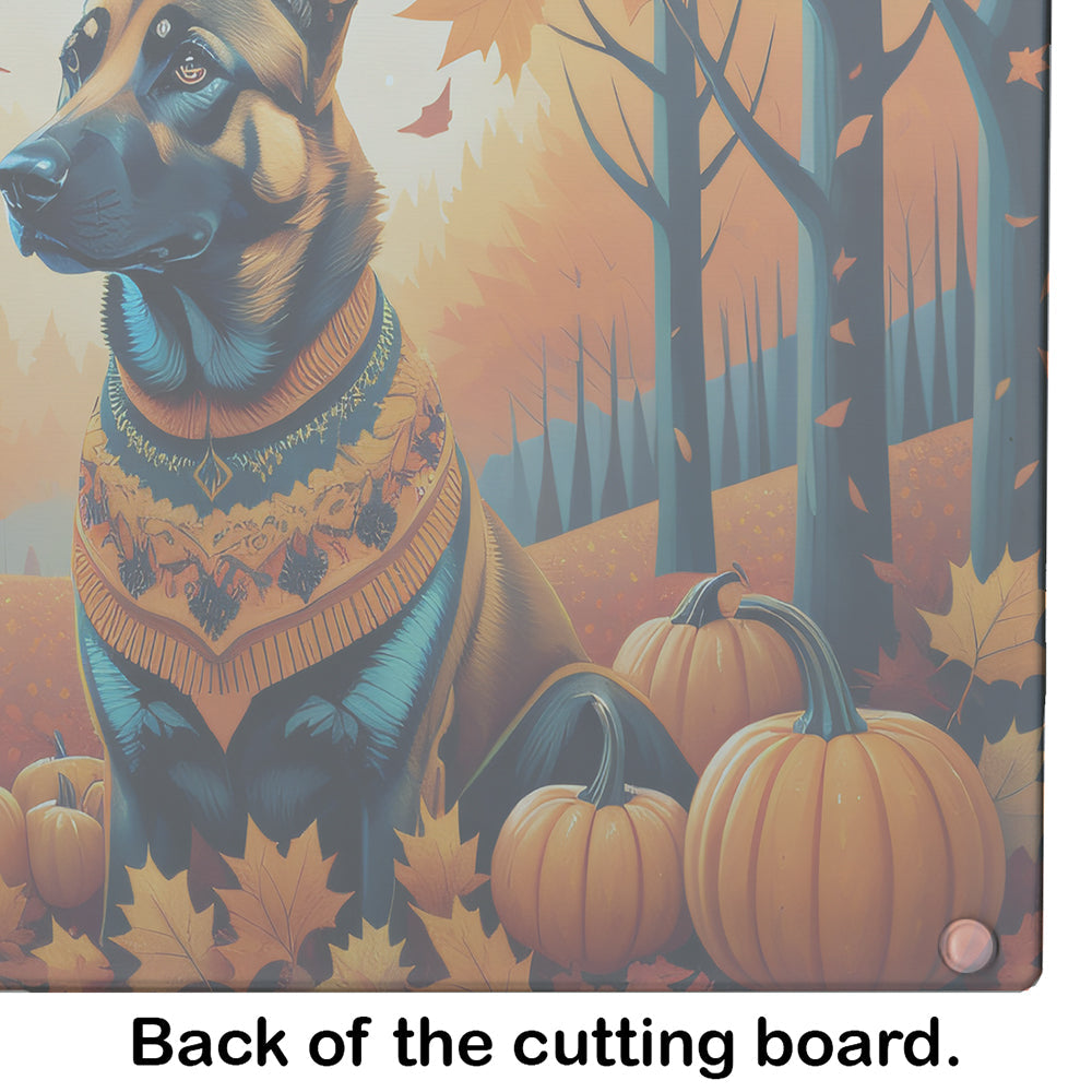 Belgian Malinois Fall Cutting Board Tempered Glass Kitchen Cutting Surface, Heat Resistant Chopping, Non-Slip Feet, Food Prep & Serving