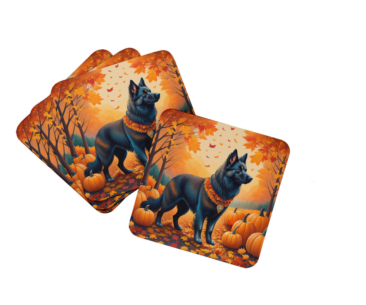Belgian Sheepdog Fall Foam Coasters Set of 4 Cup Coasters for Indoor Outdoor, Tabletop Protection, Anti Slip, Mouse pad Material