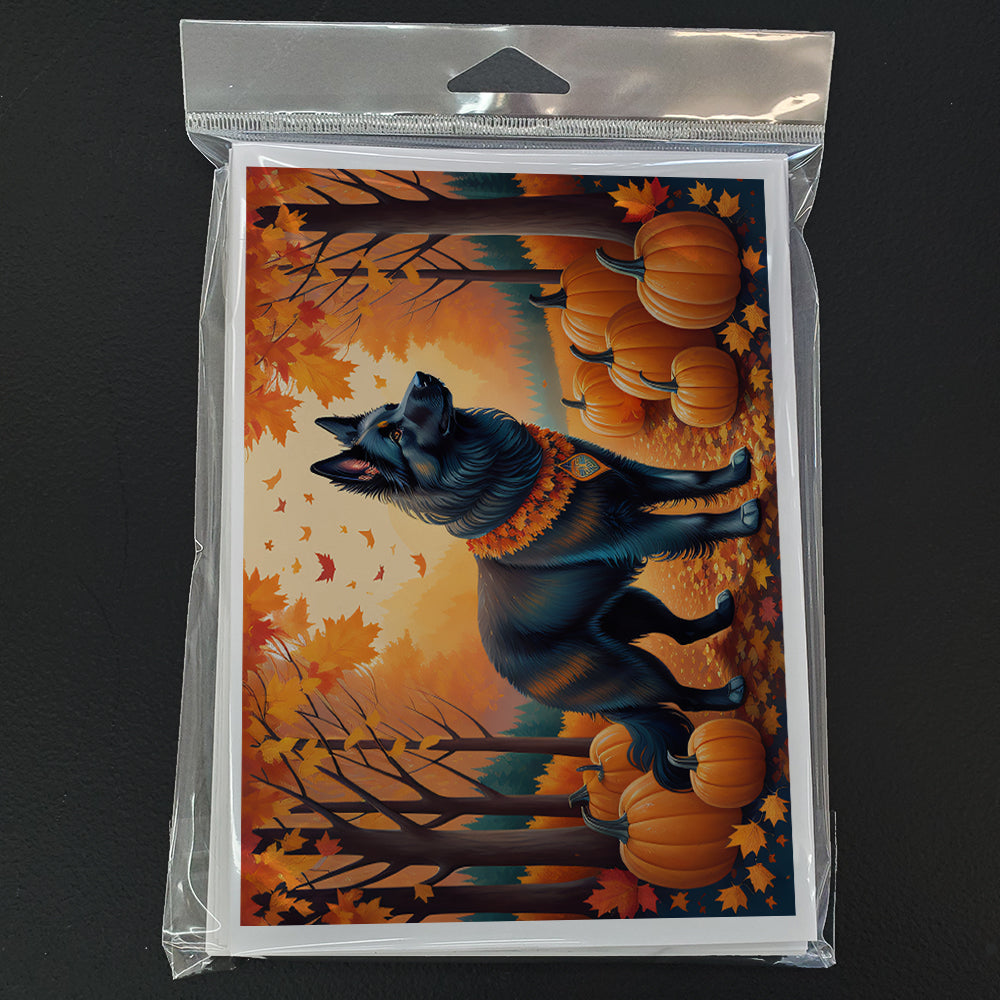 Belgian Sheepdog Fall Greeting Cards Pack of 8 Blank Cards with Envelopes Whimsical A7 Size 5x7