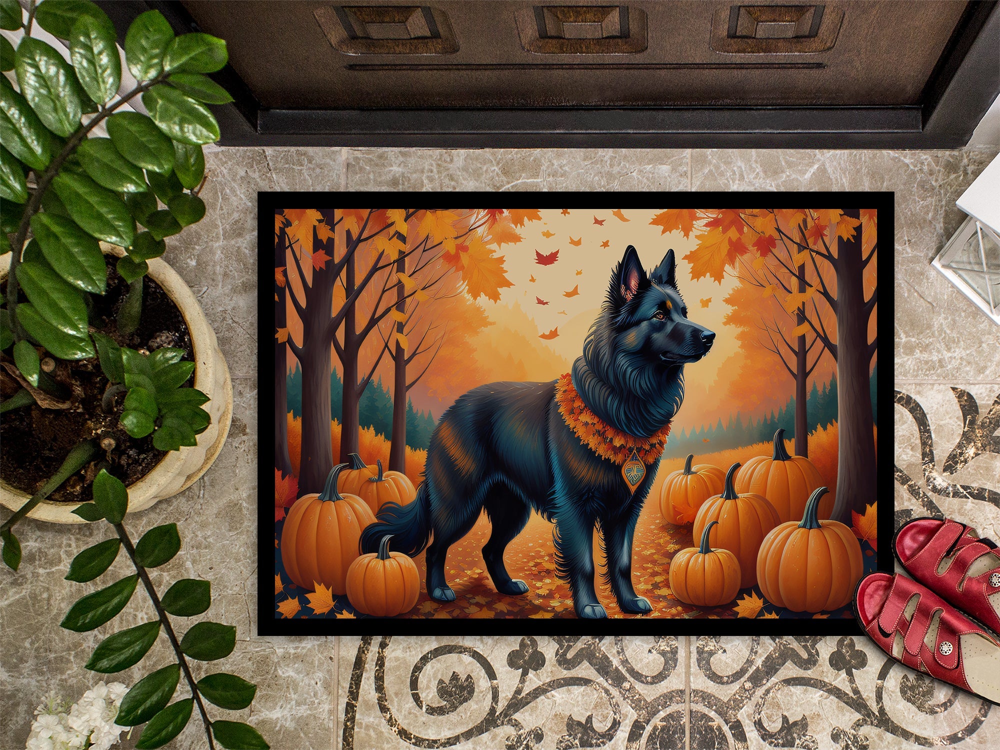 Belgian Sheepdog Fall Doormat Indoor Outdoor 18H X 27W Front Door Mat Rugs for Entryway, Non Slip Washable