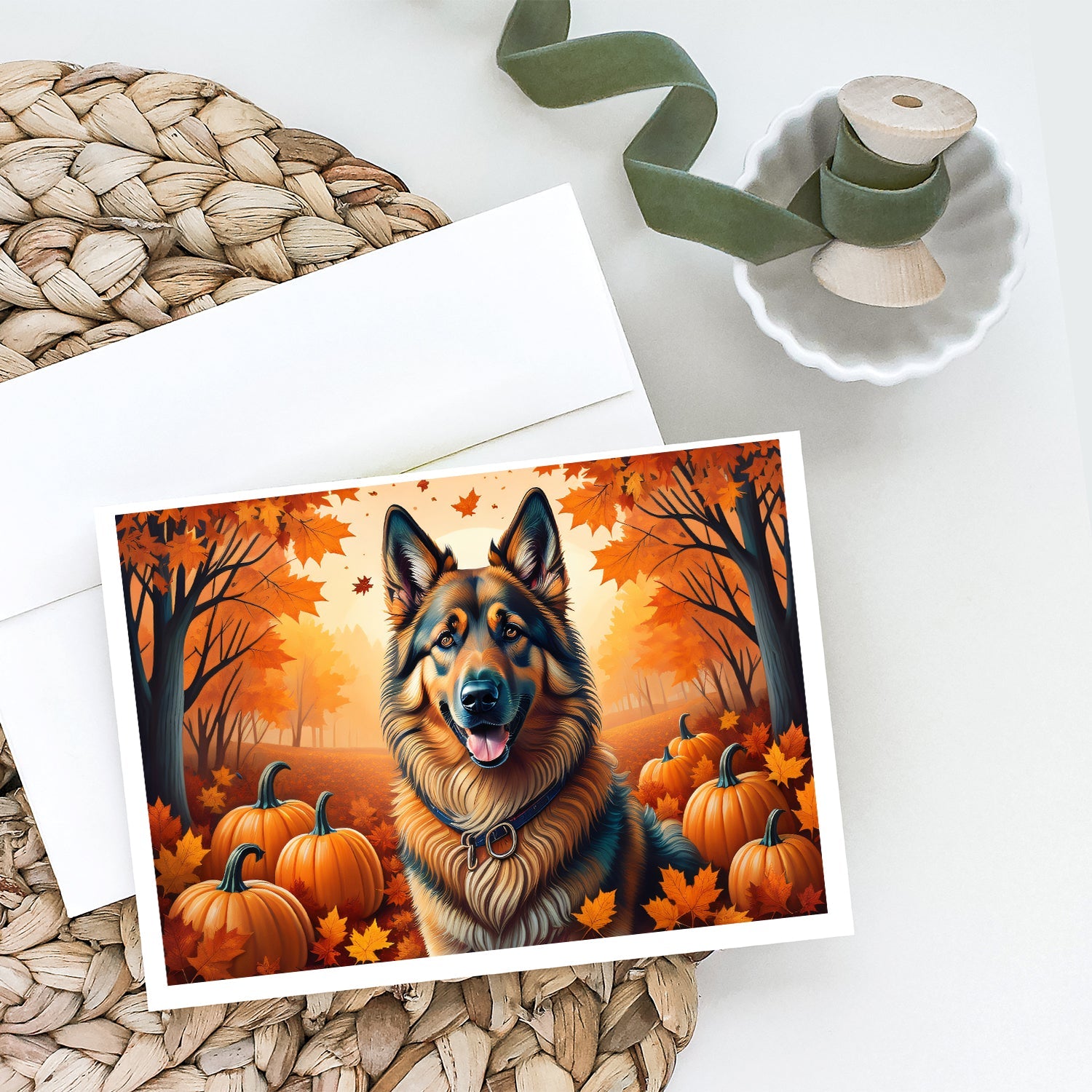 Belgian Tervuren Fall Greeting Cards Pack of 8 Blank Cards with Envelopes Whimsical A7 Size 5x7