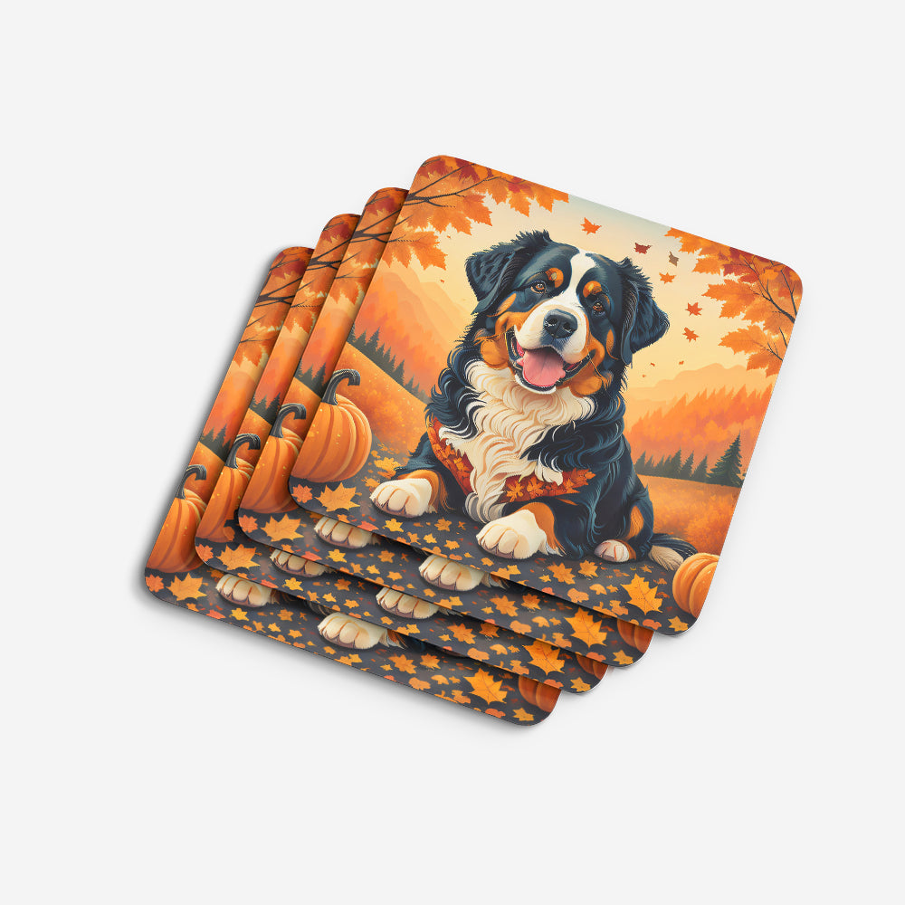 Bernese Mountain Dog Fall Foam Coasters Set of 4 Cup Coasters for Indoor Outdoor, Tabletop Protection, Anti Slip, Mouse pad Material