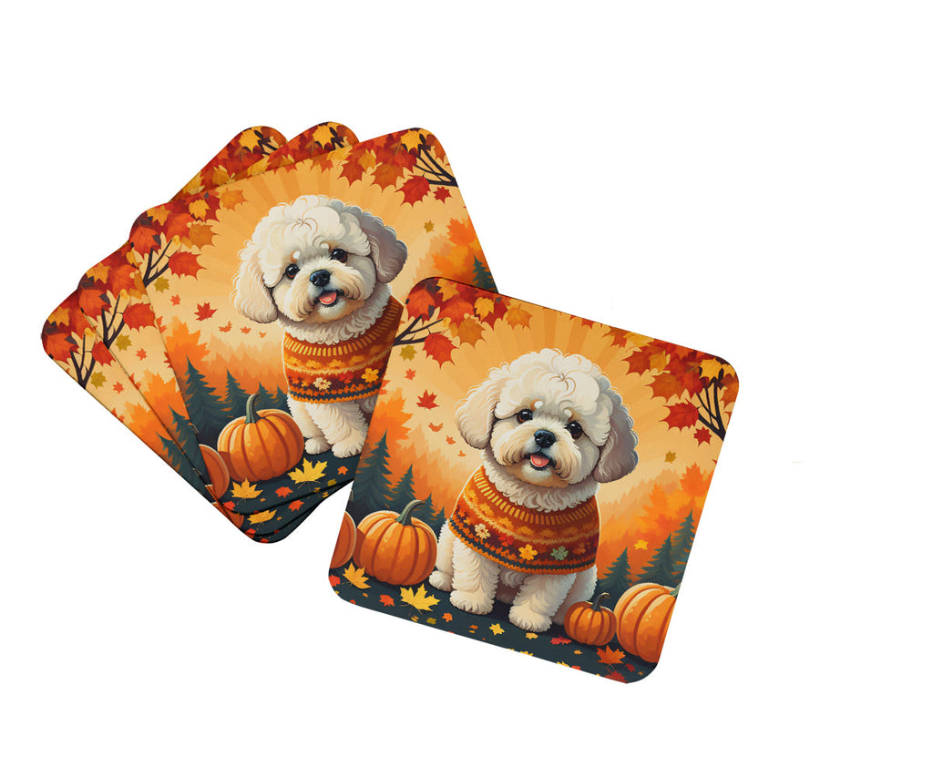 Bichon Frise Fall Foam Coasters Set of 4 Cup Coasters for Indoor Outdoor, Tabletop Protection, Anti Slip, Mouse pad Material