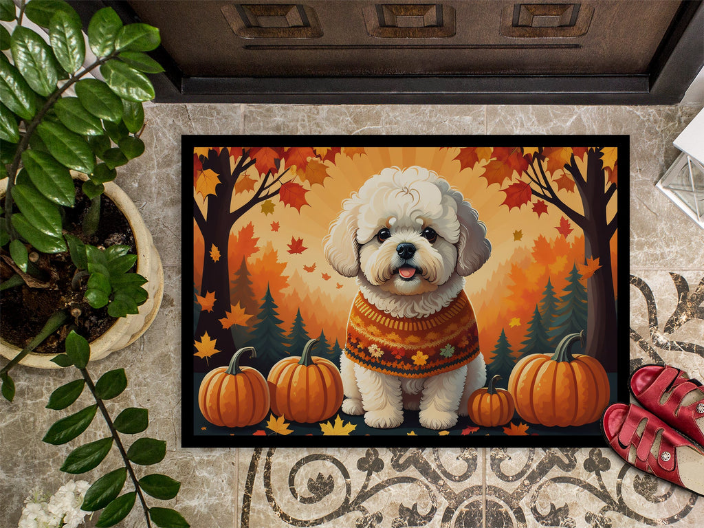 Bichon Frise Fall Doormat Indoor Outdoor 18H X 27W Front Door Mat Rugs for Entryway, Non Slip Washable
