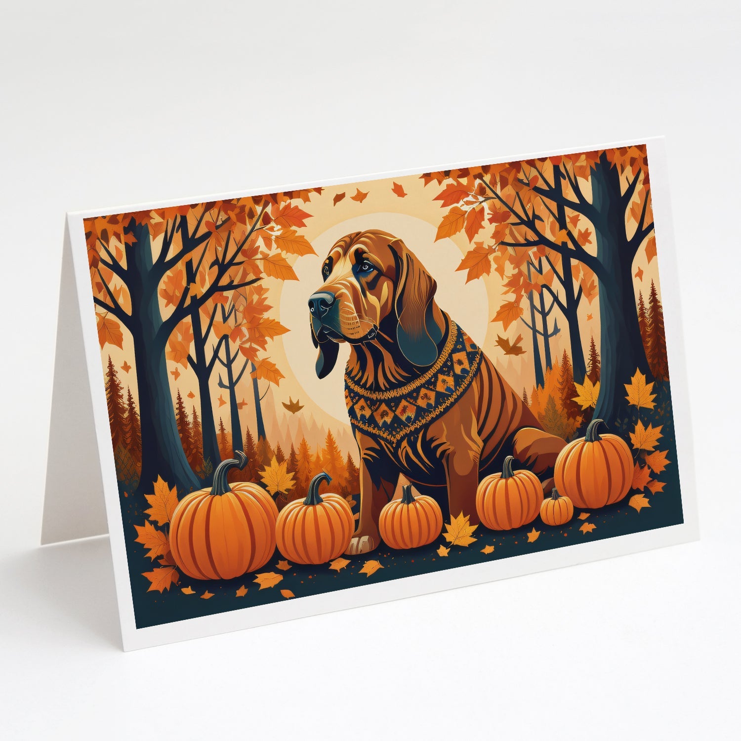 Bloodhound Fall Greeting Cards Pack of 8 Blank Cards with Envelopes Whimsical A7 Size 5x7