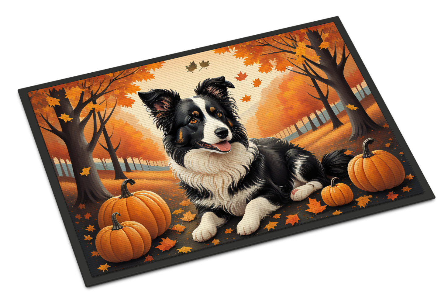 Border Collie Fall Doormat Indoor Outdoor 18H X 27W Front Door Mat Rugs for Entryway, Non Slip Washable