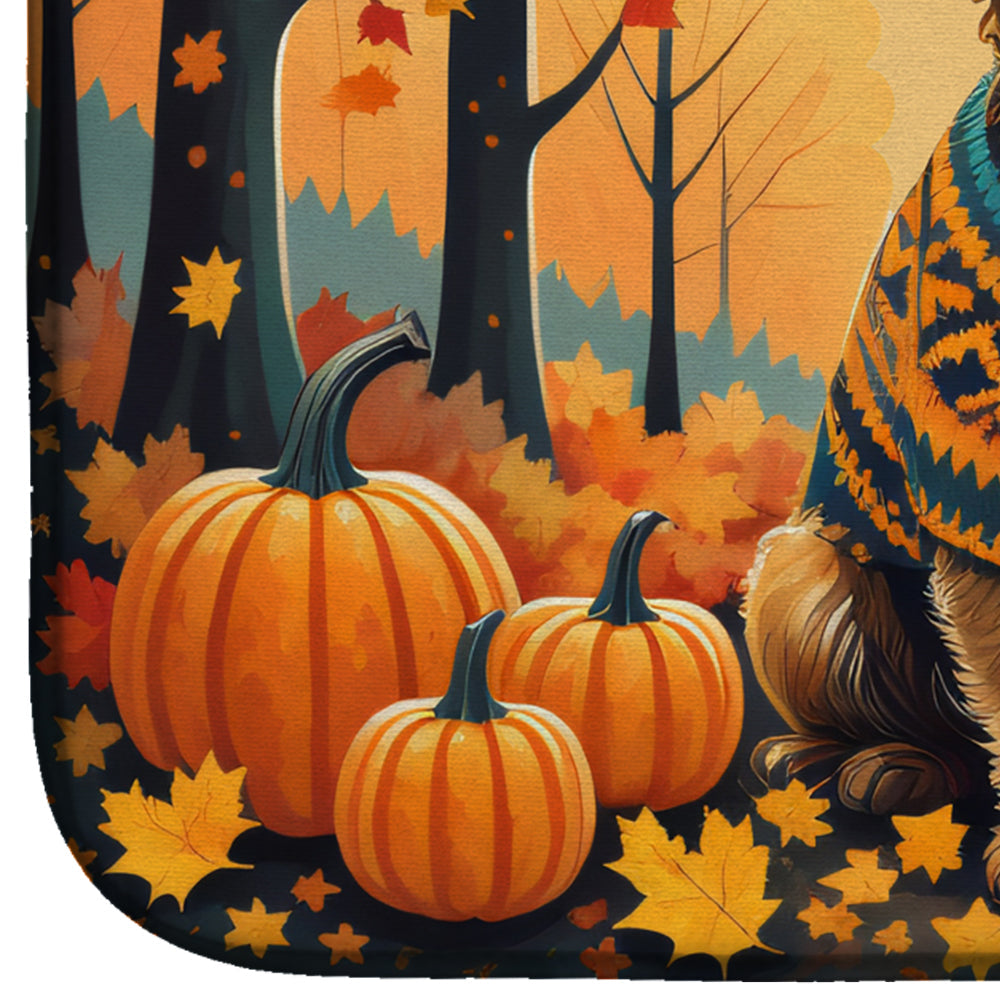 Border Terrier Fall Dish Drying Mat Absorbent Dish Drying Mat Pad for Kitchen Counter Dish Drainer Mat for Countertop, 14 x 21", Multicolor