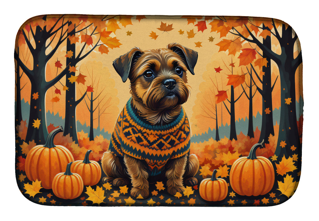 Border Terrier Fall Dish Drying Mat Absorbent Dish Drying Mat Pad for Kitchen Counter Dish Drainer Mat for Countertop, 14 x 21", Multicolor