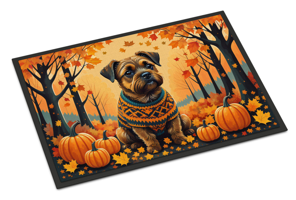 Border Terrier Fall Doormat Indoor Outdoor 18H X 27W Front Door Mat Rugs for Entryway, Non Slip Washable