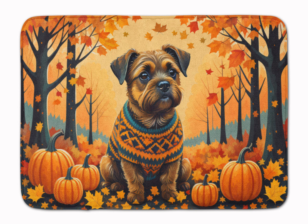 Border Terrier Fall Memory Foam Kitchen Mat Machine Washable Anti-Fatigue Cushion Comfort Bath or Kitchen Rug