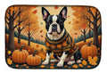 Boston Terrier Fall Dish Drying Mat Absorbent Dish Drying Mat Pad for Kitchen Counter Dish Drainer Mat for Countertop, 14 x 21", Multicolor