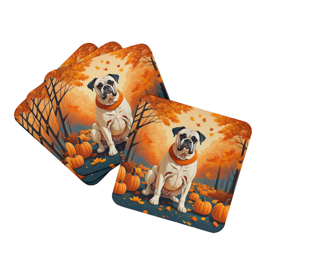 White Boxer Fall Foam Coasters Set of 4 Cup Coasters for Indoor Outdoor, Tabletop Protection, Anti Slip, Mouse pad Material