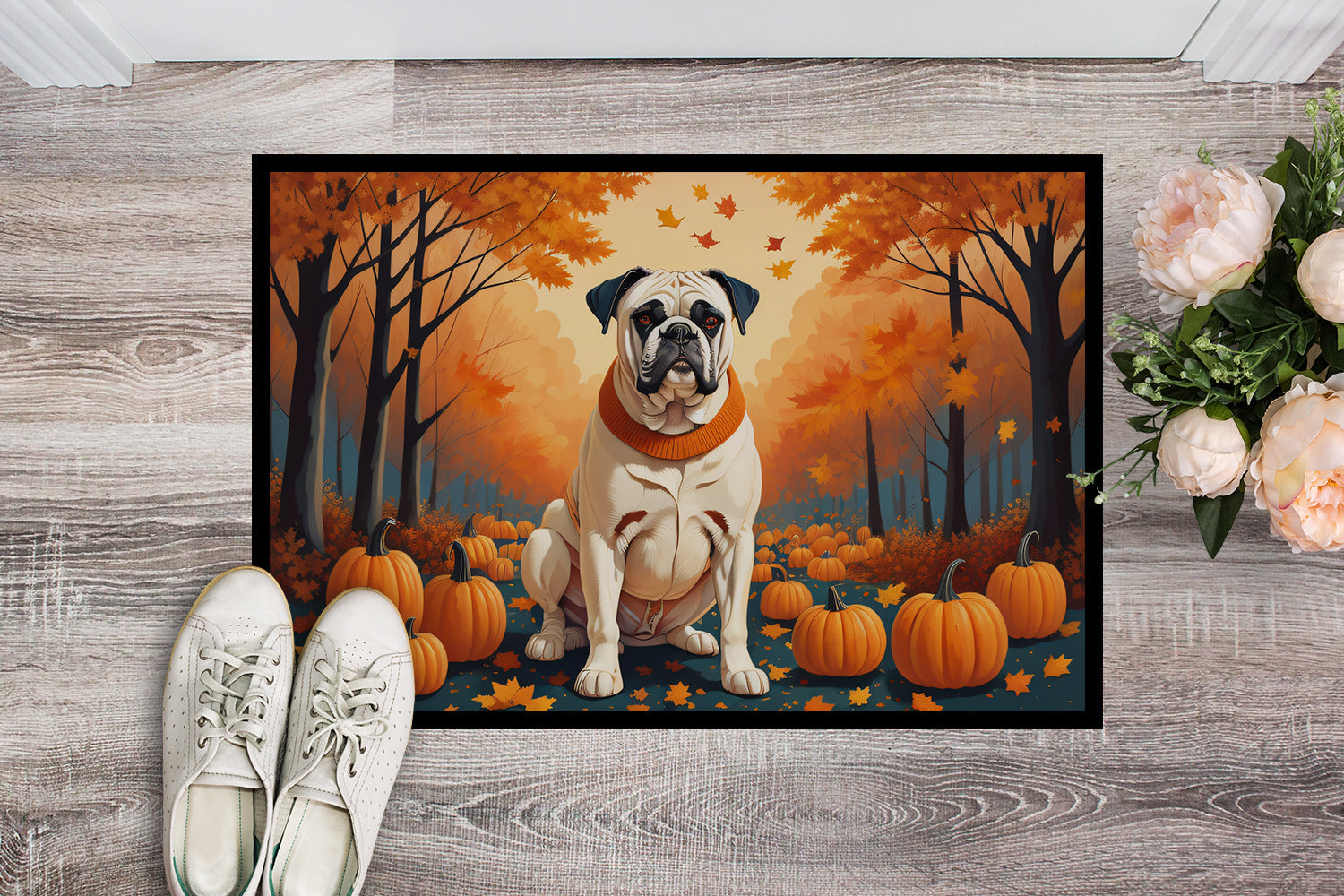 White Boxer Fall Doormat Indoor Outdoor 24H X 36W Front Door Mat Rugs for Entryway, Non Slip Washable Low Pile,