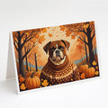Boxer Fall Greeting Cards Pack of 8 Blank Cards with Envelopes Whimsical A7 Size 5x7