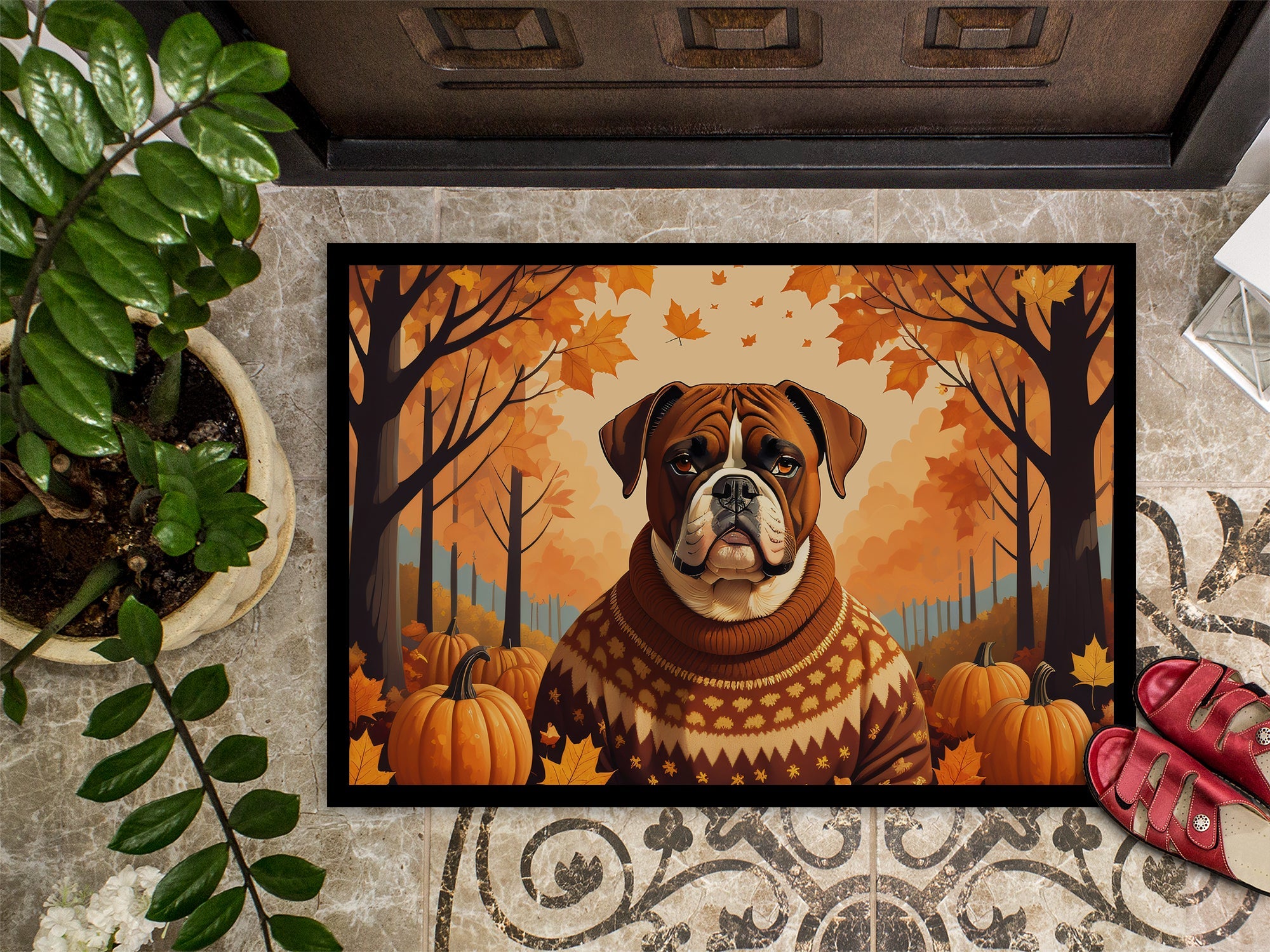 Boxer Fall Doormat Indoor Outdoor 24H X 36W Front Door Mat Rugs for Entryway, Non Slip Washable Low Pile,