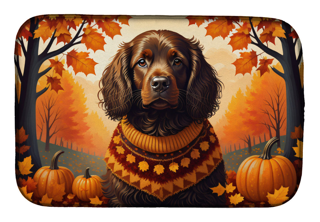 Boykin Spaniel Fall Dish Drying Mat Absorbent Dish Drying Mat Pad for Kitchen Counter Dish Drainer Mat for Countertop, 14 x 21", Multicolor