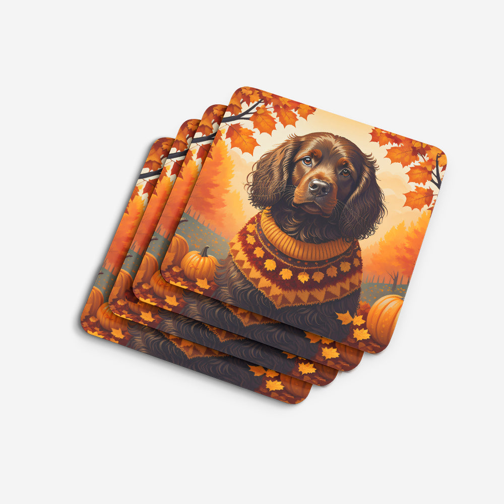 Boykin Spaniel Fall Foam Coasters Set of 4 Cup Coasters for Indoor Outdoor, Tabletop Protection, Anti Slip, Mouse pad Material