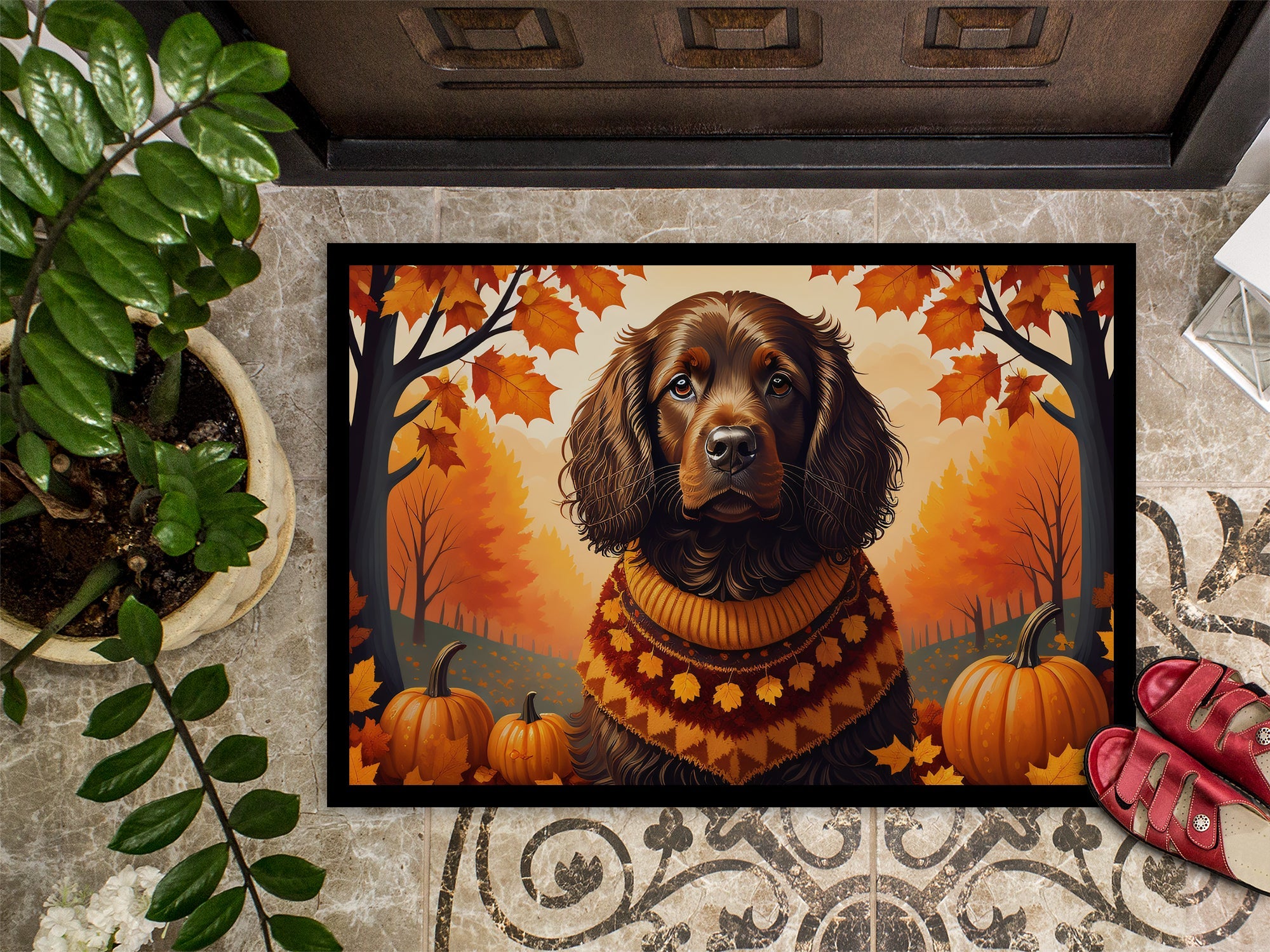 Boykin Spaniel Fall Doormat Indoor Outdoor 24H X 36W Front Door Mat Rugs for Entryway, Non Slip Washable Low Pile,