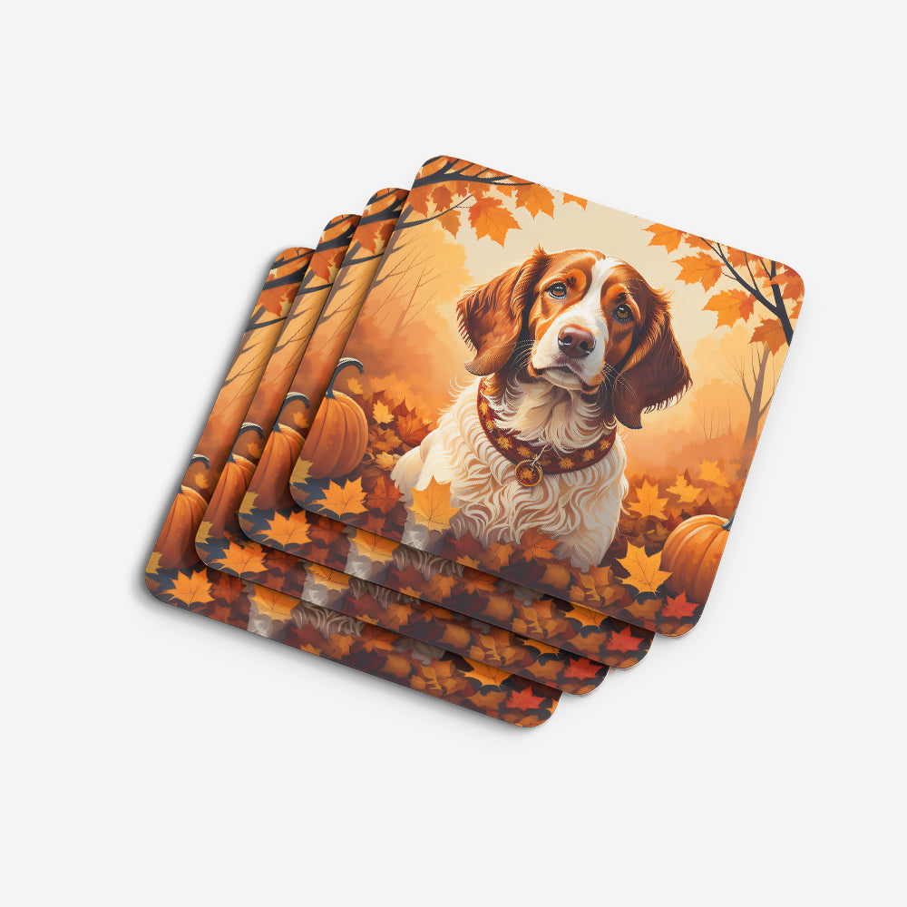 Brittany Spaniel Fall Foam Coasters Set of 4 Cup Coasters for Indoor Outdoor, Tabletop Protection, Anti Slip, Mouse pad Material