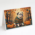 White English Bulldog Fall Greeting Cards Pack of 8 Blank Cards with Envelopes Whimsical A7 Size 5x7