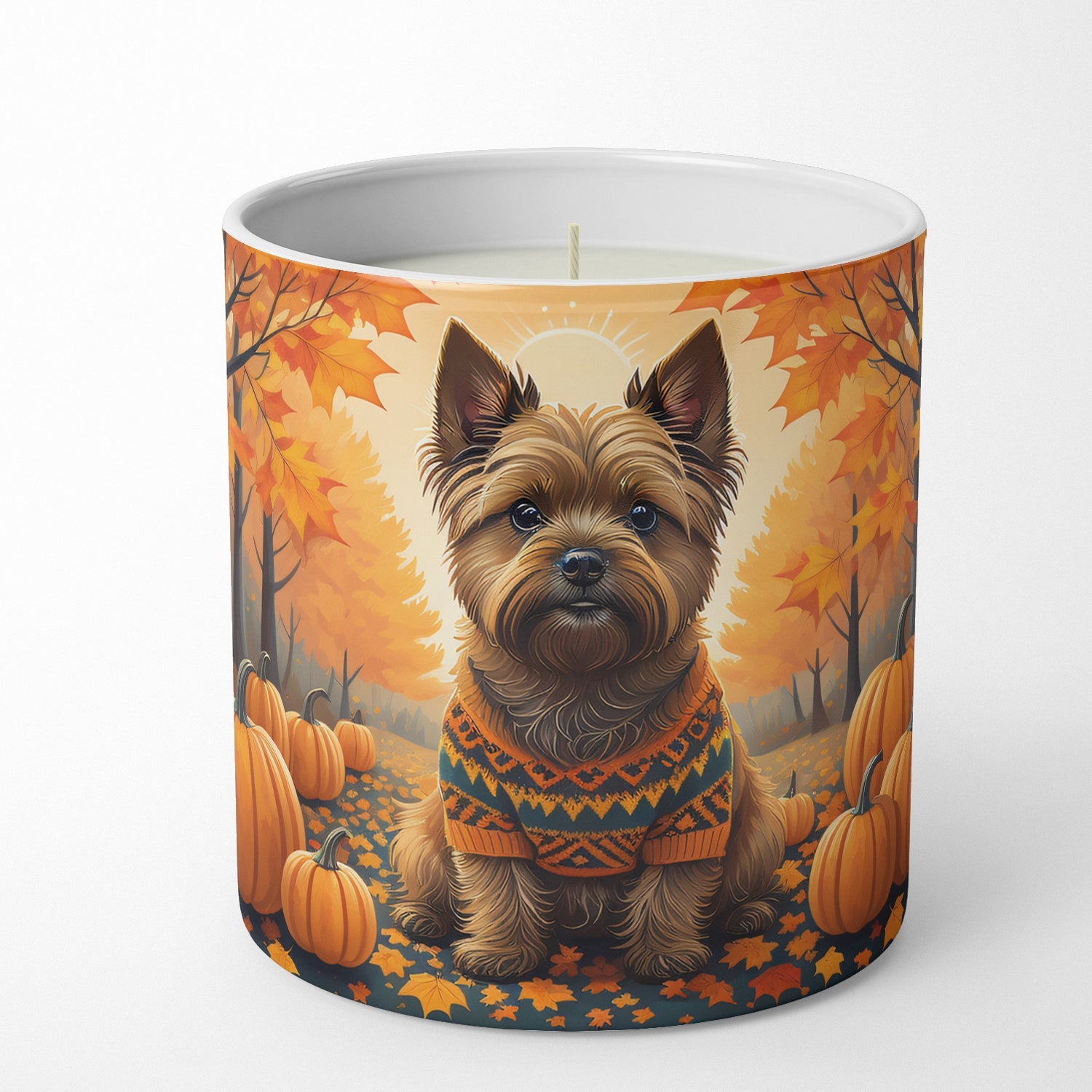 Cairn Terrier Fall Decorative Soy Candle Nature Soy Wax Essential Oil Home Decor Ideal for Bedroom Kitchen Bath Office Gift, 10 oz