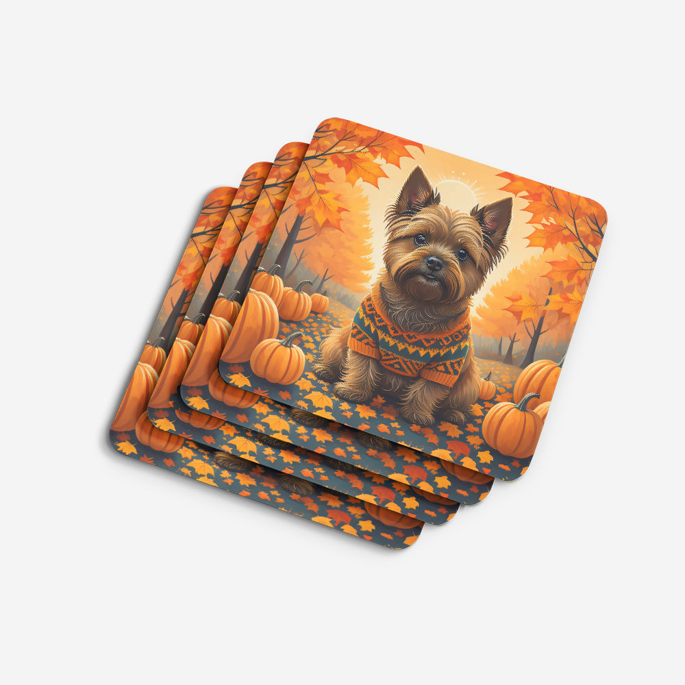 Cairn Terrier Fall Foam Coasters Set of 4 Cup Coasters for Indoor Outdoor, Tabletop Protection, Anti Slip, Mouse pad Material