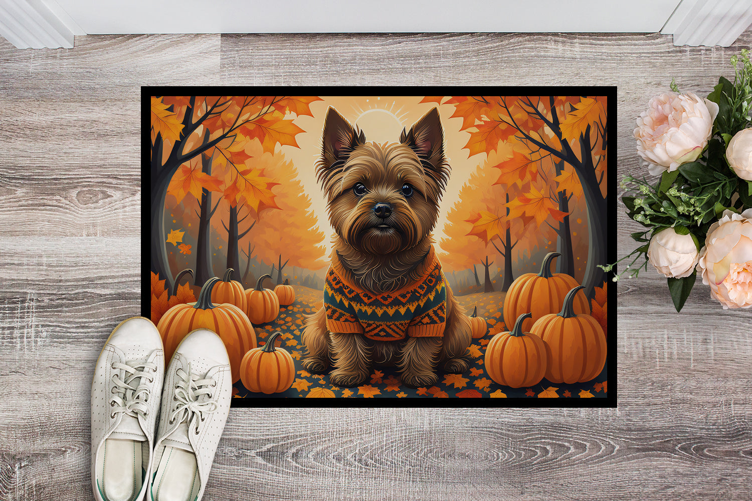 Cairn Terrier Fall Doormat Indoor Outdoor 24H X 36W Front Door Mat Rugs for Entryway, Non Slip Washable Low Pile,