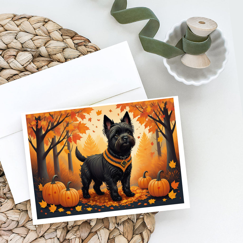 Black Cairn Terrier Fall Greeting Cards Pack of 8 Blank Cards with Envelopes Whimsical A7 Size 5x7