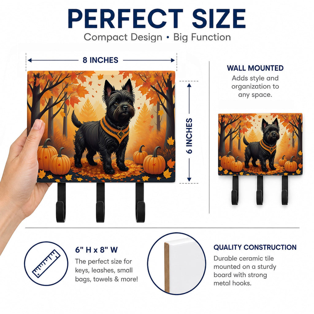 Black Cairn Terrier Fall Leash or Key Holder Wall Hooks, Coat Rack Wall Mount, for Hanging Keys, Towels, Aprons, Leashes