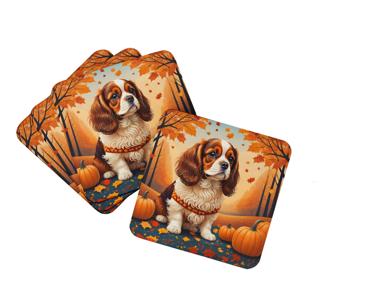 Cavalier Spaniel Fall Foam Coasters Set of 4 Cup Coasters for Indoor Outdoor, Tabletop Protection, Anti Slip, Mouse pad Material